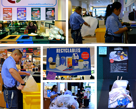 Gerry and Emma collect waste, recyclables and organics from the SUB food court